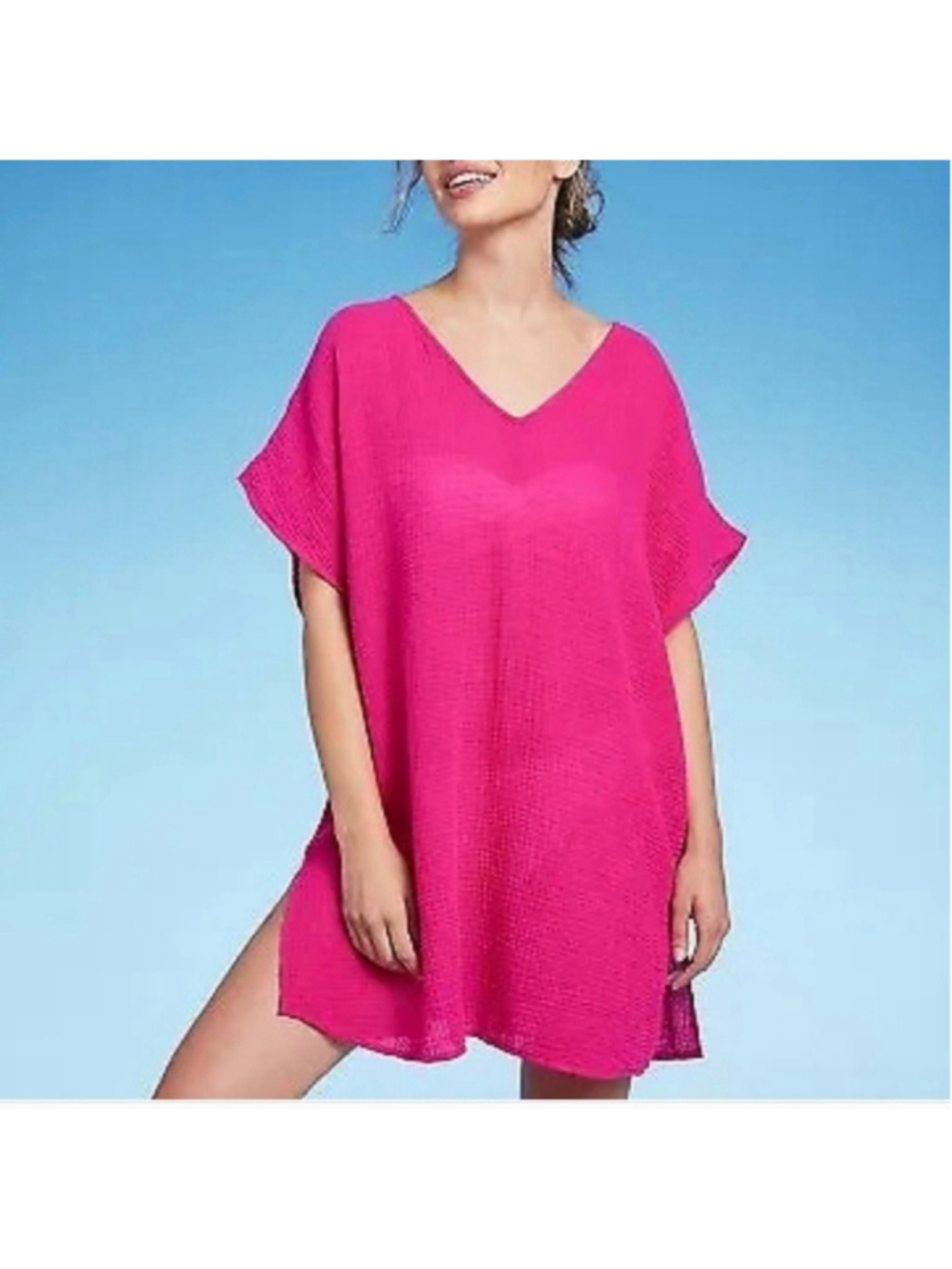Kona Sol Boho Swimsuit Cover Up Textured Open Back Pink Relaxed